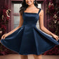 Baylee A-line Straight Short Satin Homecoming Dress With Bow DEP0025639