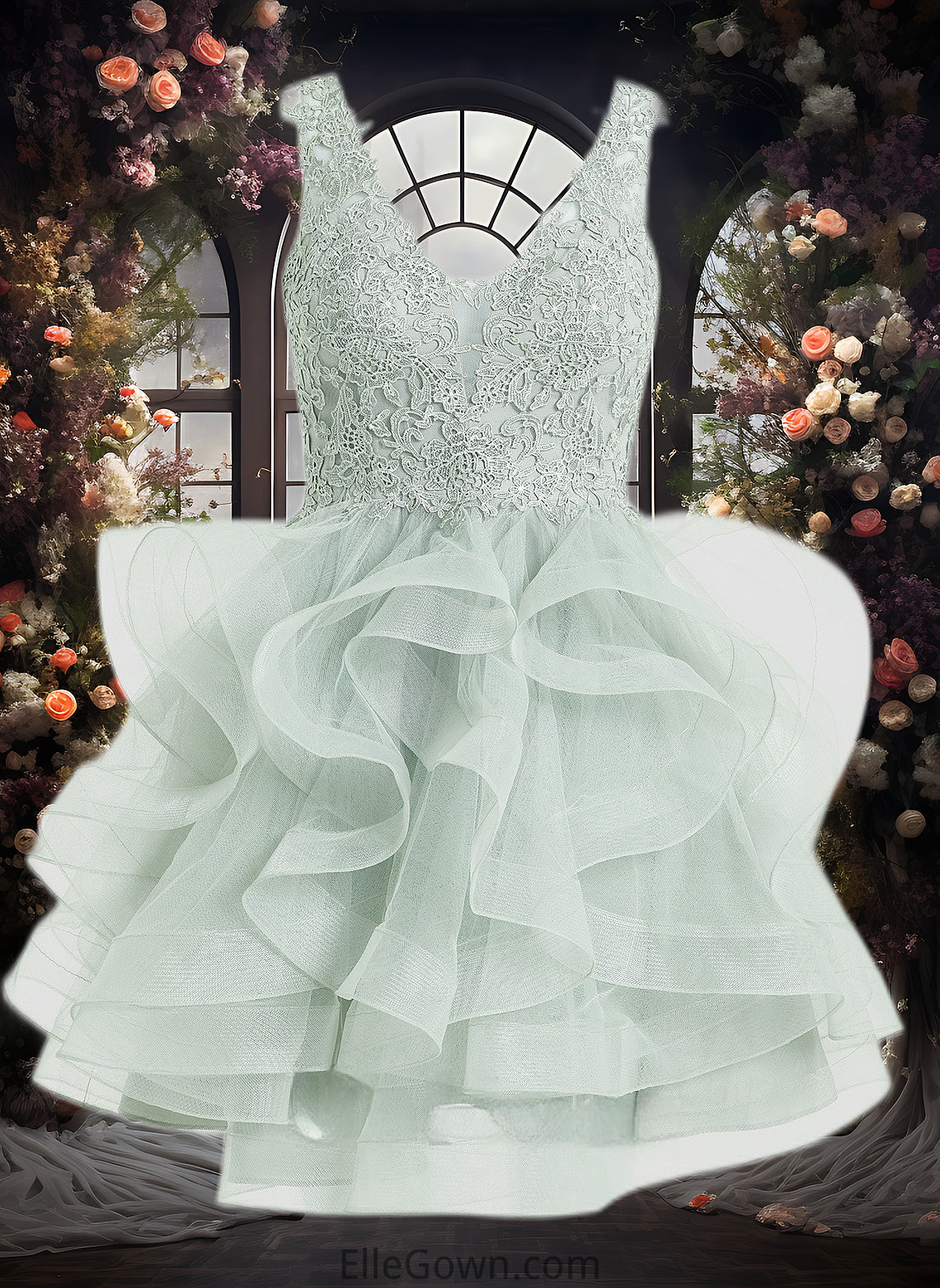 Brooklynn Ball-Gown/Princess V-Neck Short Tulle Lace Homecoming Dress DEP0025671