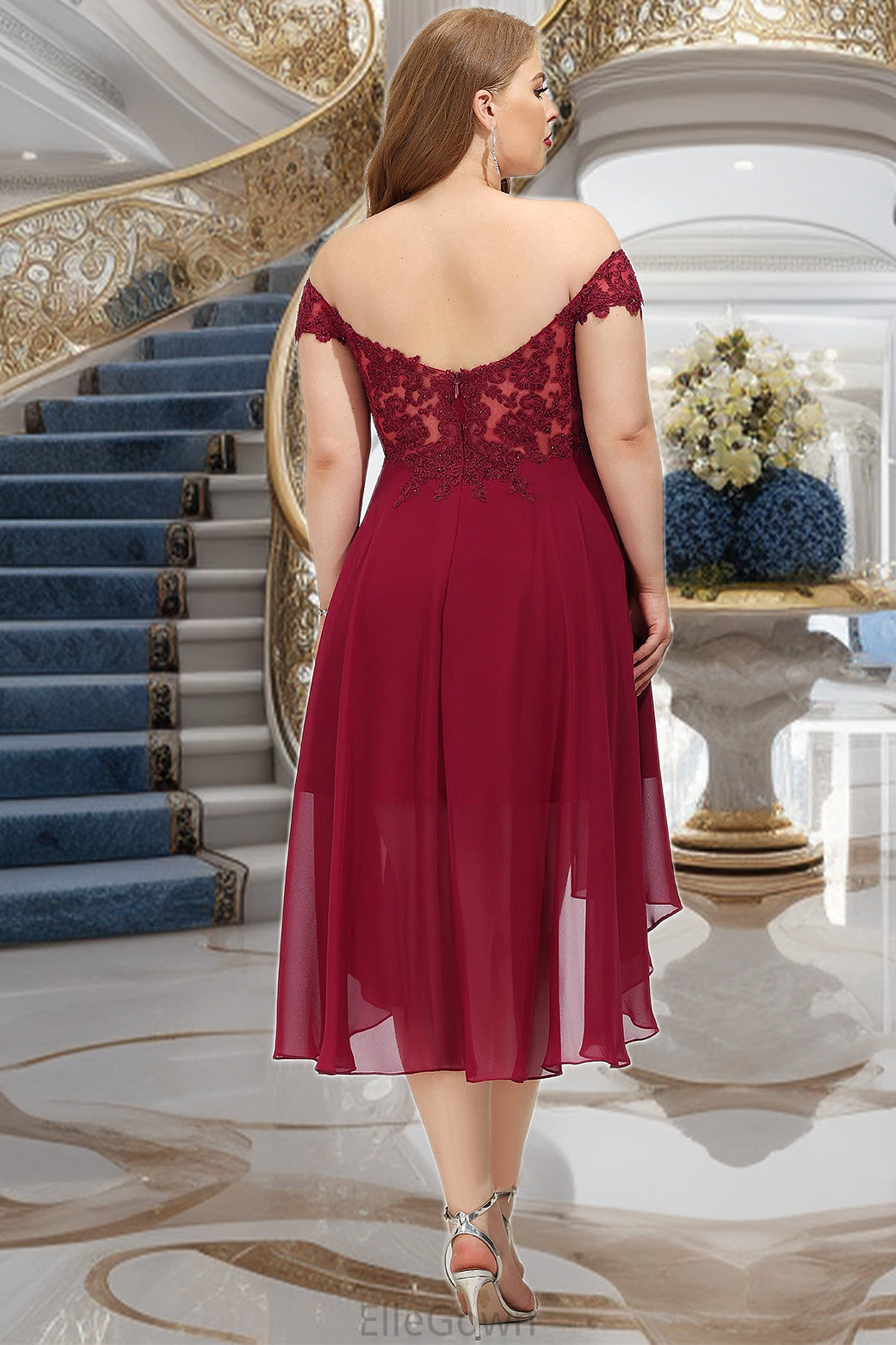 Hayley A-line Off the Shoulder Asymmetrical Chiffon Homecoming Dress With Beading DEP0020582