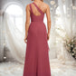 Annabella A-line One Shoulder Floor-Length Chiffon Bridesmaid Dress With Ruffle DEP0025824