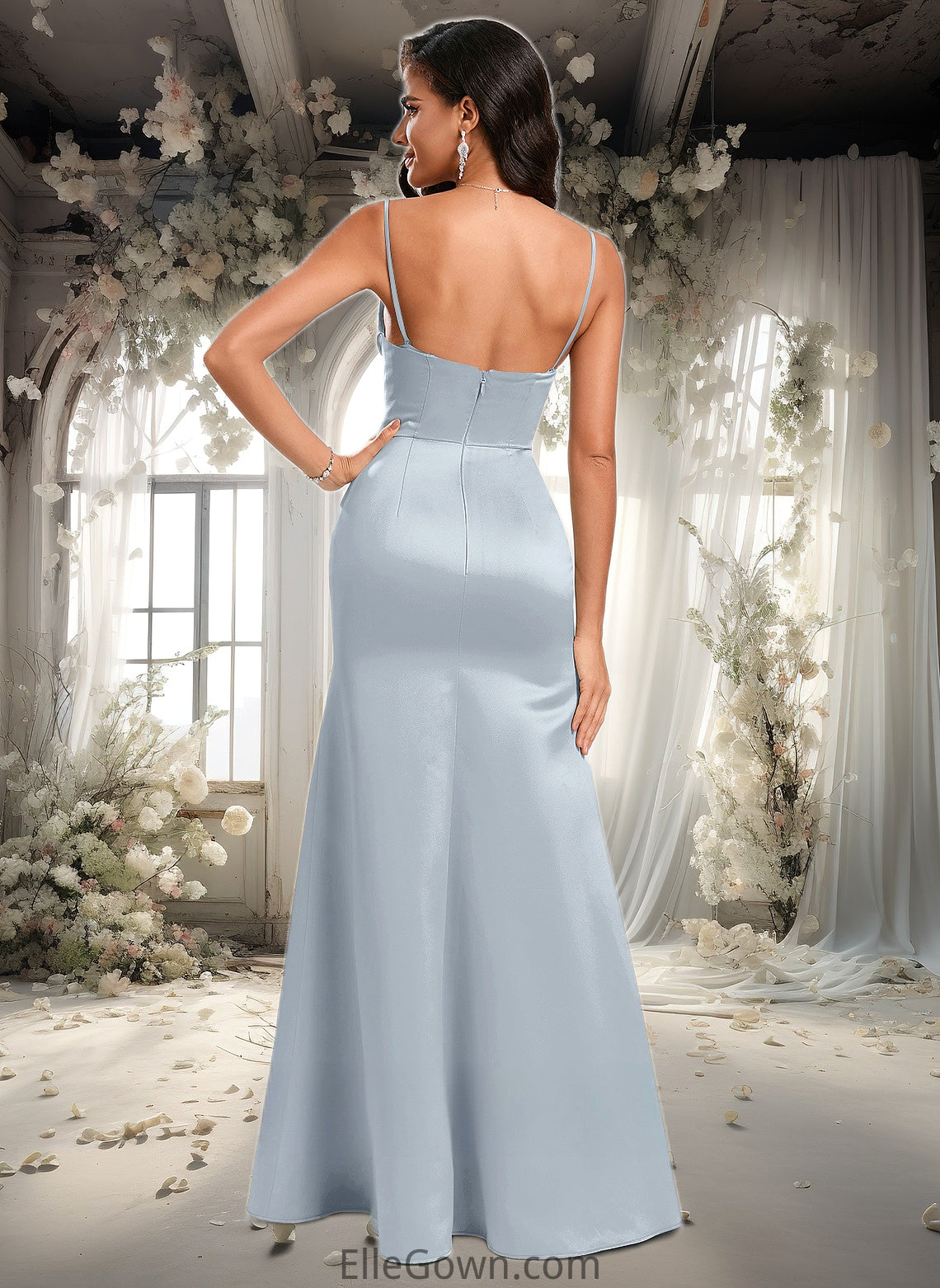 Genesis Trumpet/Mermaid Off the Shoulder Square Floor-Length Satin Prom Dresses With Ruffle DEP0025883