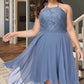 Quintina A-line Halter Asymmetrical Chiffon Lace Homecoming Dress DEP0020561