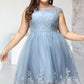 Akira A-line Scoop Knee-Length Lace Tulle Homecoming Dress With Sequins DEP0020579