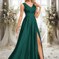 Susie A-line V-Neck Floor-Length Satin Prom Dresses DEP0025877