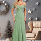 Savanah Trumpet/Mermaid Off the Shoulder V-Neck Floor-Length Chiffon Bridesmaid Dress DEP0025810