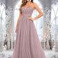 Maeve Ball-Gown/Princess V-Neck Floor-Length Tulle Prom Dresses With Sequins Appliques Lace DEP0025837