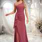 Annabella A-line One Shoulder Floor-Length Chiffon Bridesmaid Dress With Ruffle DEP0025824