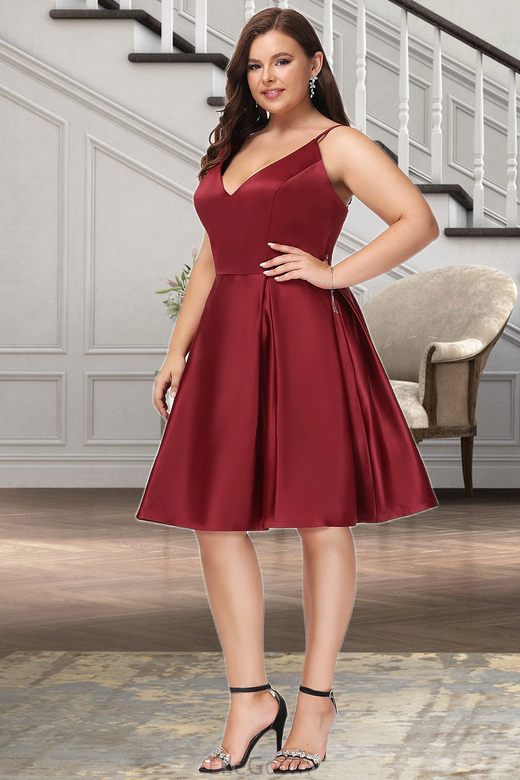 Ina A-line V-Neck Short/Mini Satin Homecoming Dress DEP0020542