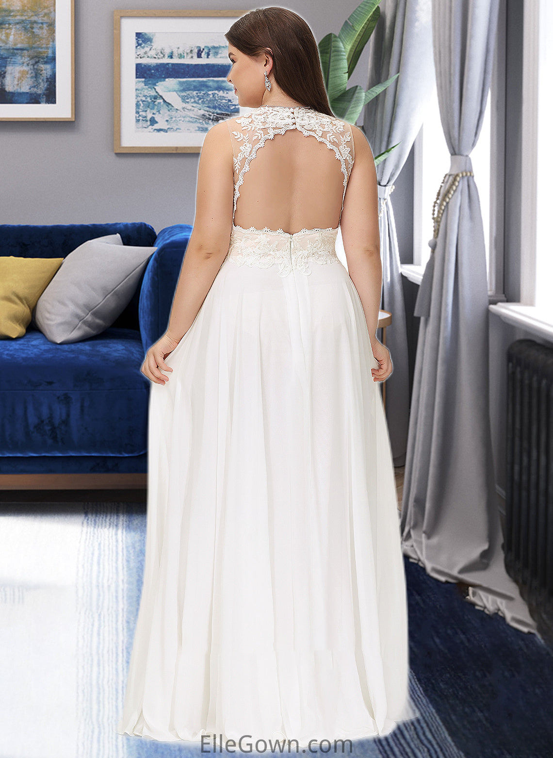 Tricia A-Line V-neck Sweep Train Chiffon Lace Wedding Dress With Lace DEP0013677