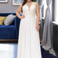 Tricia A-Line V-neck Sweep Train Chiffon Lace Wedding Dress With Lace DEP0013677