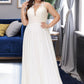 Tricia A-Line V-neck Sweep Train Chiffon Lace Wedding Dress With Lace DEP0013677