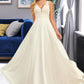 Tricia A-Line V-neck Sweep Train Chiffon Lace Wedding Dress With Lace DEP0013677