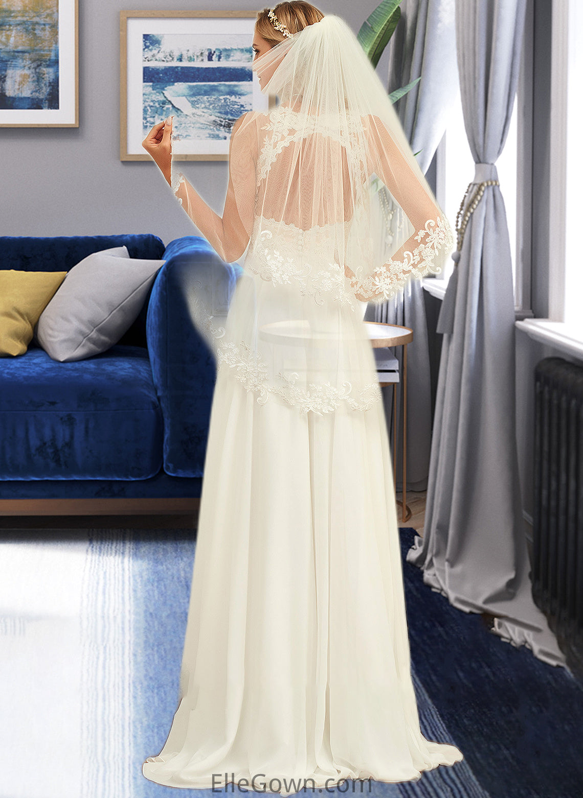 Tricia A-Line V-neck Sweep Train Chiffon Lace Wedding Dress With Lace DEP0013677