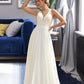 Tricia A-Line V-neck Sweep Train Chiffon Lace Wedding Dress With Lace DEP0013677