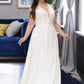 Tricia A-Line V-neck Sweep Train Chiffon Lace Wedding Dress With Lace DEP0013677