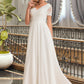 Nadia A-Line V-neck Floor-Length Chiffon Lace Wedding Dress DEP0013678