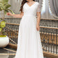 Nadia A-Line V-neck Floor-Length Chiffon Lace Wedding Dress DEP0013678