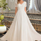 Nadia A-Line V-neck Floor-Length Chiffon Lace Wedding Dress DEP0013678