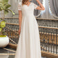 Nadia A-Line V-neck Floor-Length Chiffon Lace Wedding Dress DEP0013678