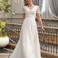 Nadia A-Line V-neck Floor-Length Chiffon Lace Wedding Dress DEP0013678