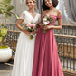 Nadia A-Line V-neck Floor-Length Chiffon Lace Wedding Dress DEP0013678