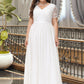 Nadia A-Line V-neck Floor-Length Chiffon Lace Wedding Dress DEP0013678