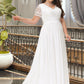 Nadia A-Line V-neck Floor-Length Chiffon Lace Wedding Dress DEP0013678