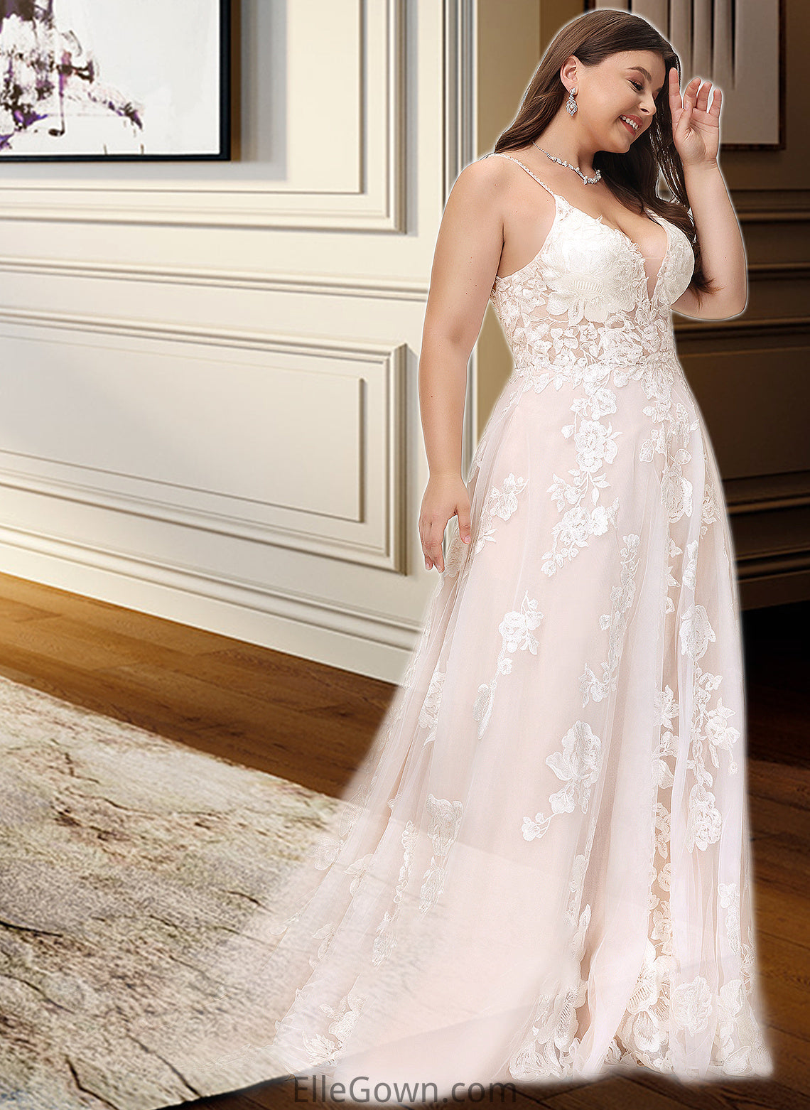 Alina Ball-Gown/Princess V-neck Court Train Tulle Lace Wedding Dress With Beading Pockets DEP0013679