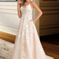 Alina Ball-Gown/Princess V-neck Court Train Tulle Lace Wedding Dress With Beading Pockets DEP0013679