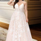 Alina Ball-Gown/Princess V-neck Court Train Tulle Lace Wedding Dress With Beading Pockets DEP0013679