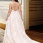 Alina Ball-Gown/Princess V-neck Court Train Tulle Lace Wedding Dress With Beading Pockets DEP0013679