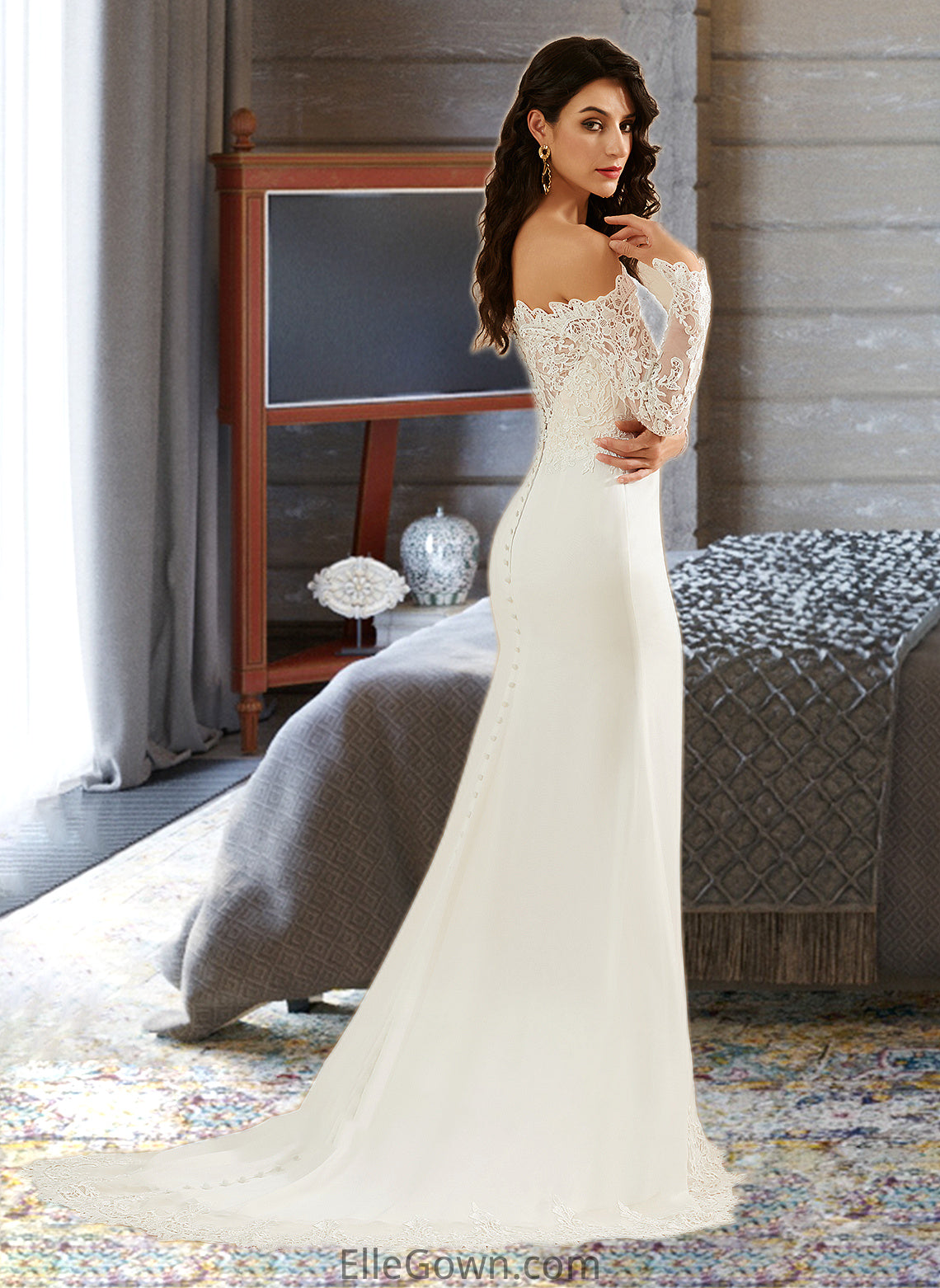 Madisyn Trumpet/Mermaid Off-the-Shoulder Court Train Wedding Dress With Lace DEP0013680