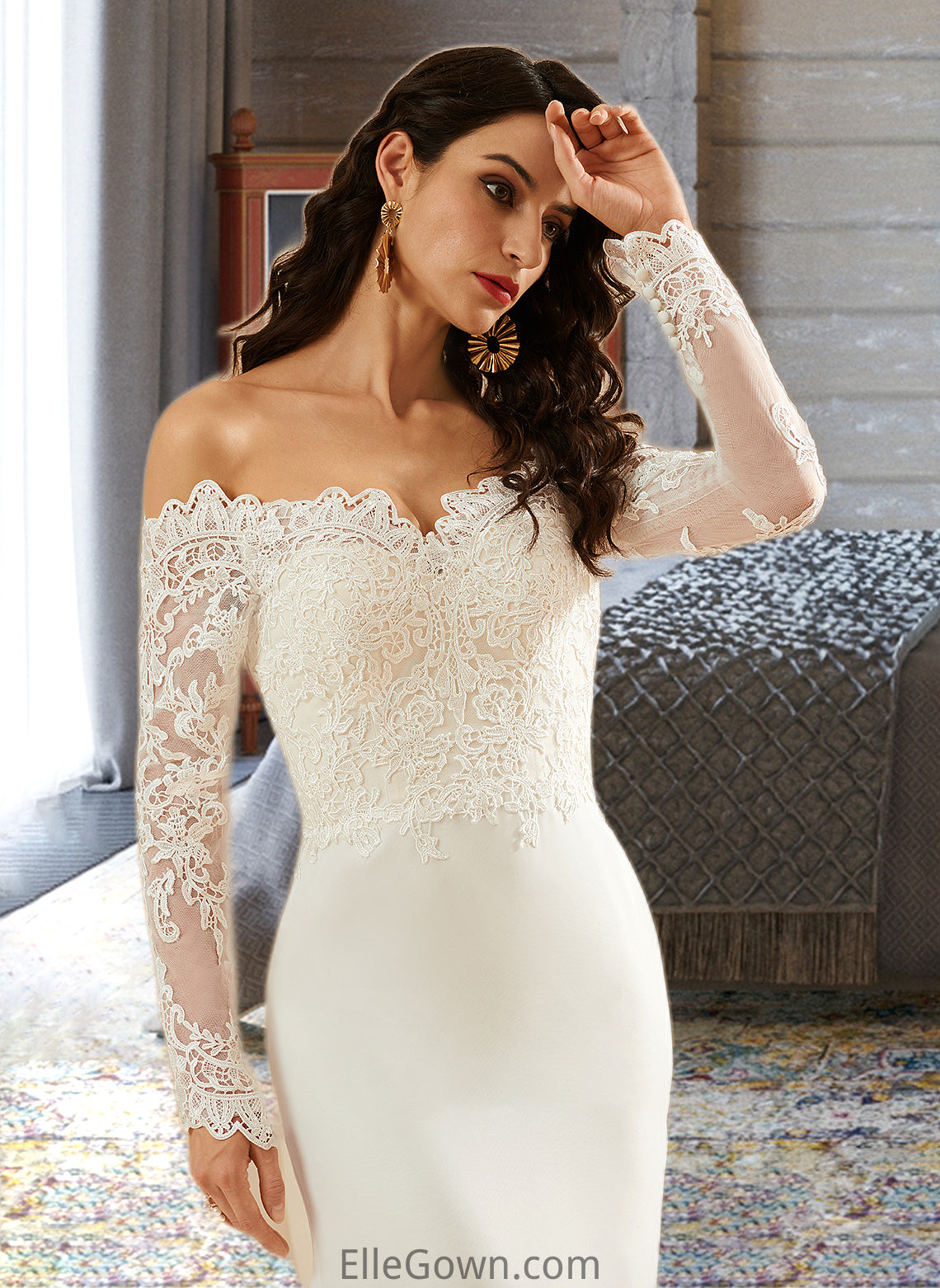 Madisyn Trumpet/Mermaid Off-the-Shoulder Court Train Wedding Dress With Lace DEP0013680