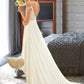 Saniyah A-Line V-neck Sweep Train Chiffon Lace Wedding Dress With Beading Sequins DEP0013681