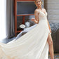 Saniyah A-Line V-neck Sweep Train Chiffon Lace Wedding Dress With Beading Sequins DEP0013681