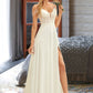 Saniyah A-Line V-neck Sweep Train Chiffon Lace Wedding Dress With Beading Sequins DEP0013681