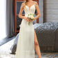 Saniyah A-Line V-neck Sweep Train Chiffon Lace Wedding Dress With Beading Sequins DEP0013681