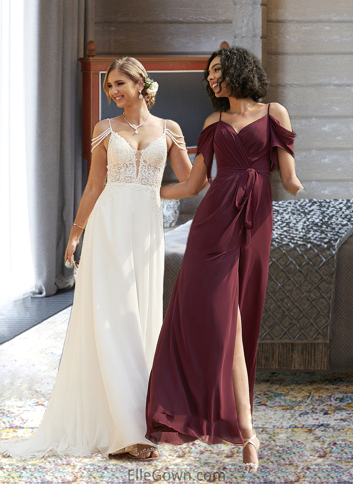 Saniyah A-Line V-neck Sweep Train Chiffon Lace Wedding Dress With Beading Sequins DEP0013681