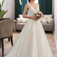 Justice Ball-Gown/Princess V-neck Court Train Tulle Wedding Dress DEP0013682