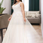 Justice Ball-Gown/Princess V-neck Court Train Tulle Wedding Dress DEP0013682