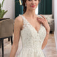 Justice Ball-Gown/Princess V-neck Court Train Tulle Wedding Dress DEP0013682