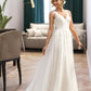 Justice Ball-Gown/Princess V-neck Court Train Tulle Wedding Dress DEP0013682