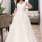 Justice Ball-Gown/Princess V-neck Court Train Tulle Wedding Dress DEP0013682