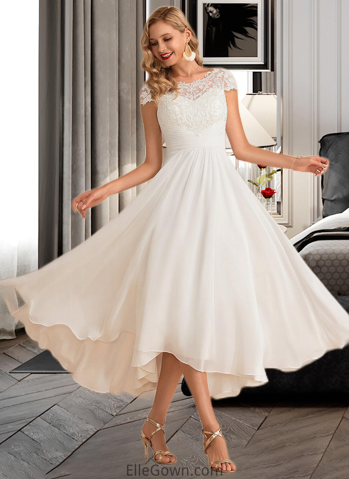 Juliette A-Line Scoop Neck Asymmetrical Chiffon Wedding Dress DEP0013683