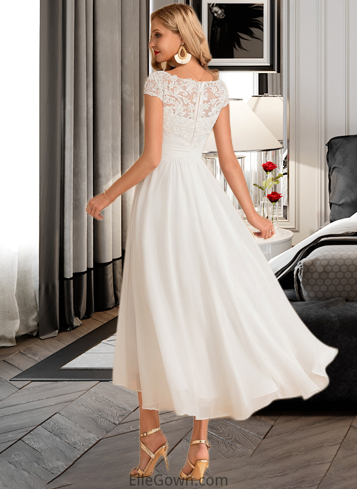 Juliette A-Line Scoop Neck Asymmetrical Chiffon Wedding Dress DEP0013683