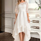 Juliet A-Line Scoop Neck Asymmetrical Satin Lace Wedding Dress DEP0013684