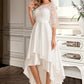 Juliet A-Line Scoop Neck Asymmetrical Satin Lace Wedding Dress DEP0013684