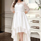 Juliet A-Line Scoop Neck Asymmetrical Satin Lace Wedding Dress DEP0013684