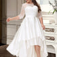 Juliet A-Line Scoop Neck Asymmetrical Satin Lace Wedding Dress DEP0013684