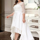 Juliet A-Line Scoop Neck Asymmetrical Satin Lace Wedding Dress DEP0013684